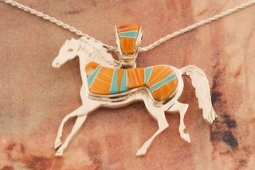 Calvin Begay Genuine Spiny Oyster Shell Sterling Silver Horse Pendant
